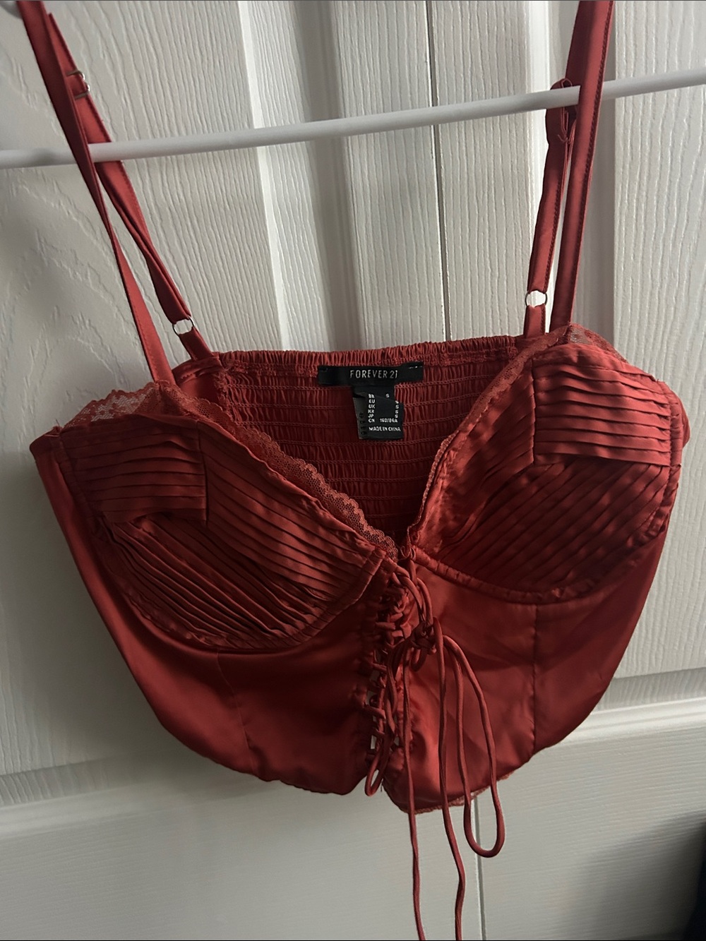 Forever 21 Brick Red Satin Lace-Up Bustier Top